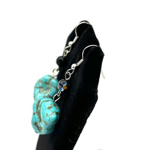 Turquoise Earrings Drop Dyed Howlite and Aurora Borealis Beads dangling pair! - Picture 7 of 11